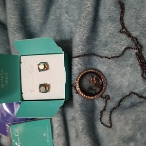 COPY - Origami owl chocolate crystal necklace charms stud earrings